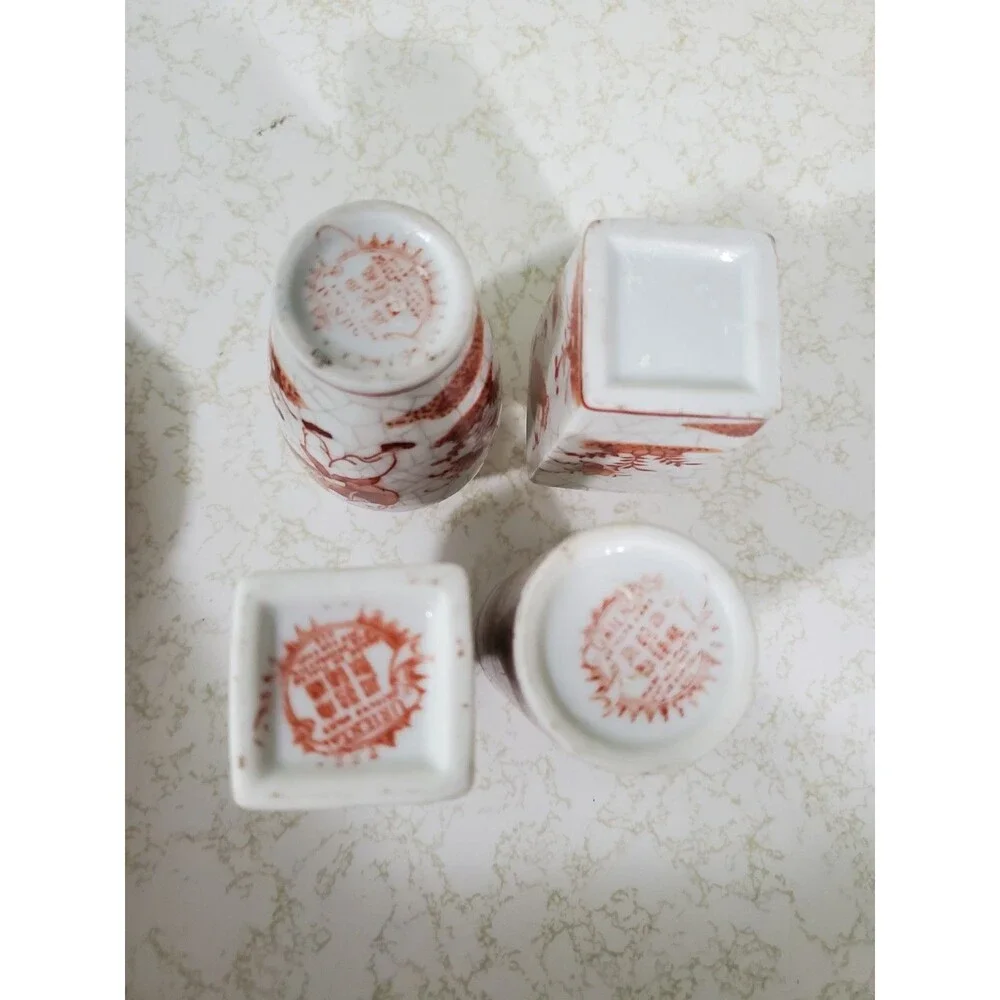 Oriental Objects D'Art Orange & White Crackle Mini Vases Decorative  Macau Lot 4